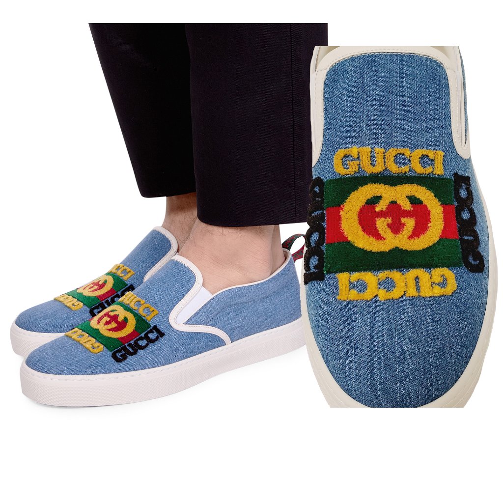 Gucci Shoes Mens Dublin Logo Web Denim Skate Slip On Sneakers